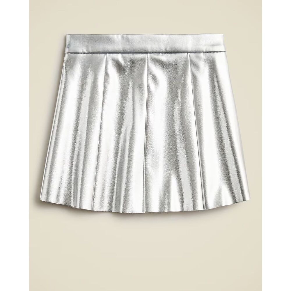 J.Crew Girls' Pleated Pull-On Skirt-Metallic SZ 12 NWT Short Silver Shiny Party